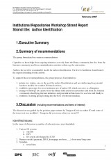 Institutional Repositories Workshop Strand Report: Author Identification